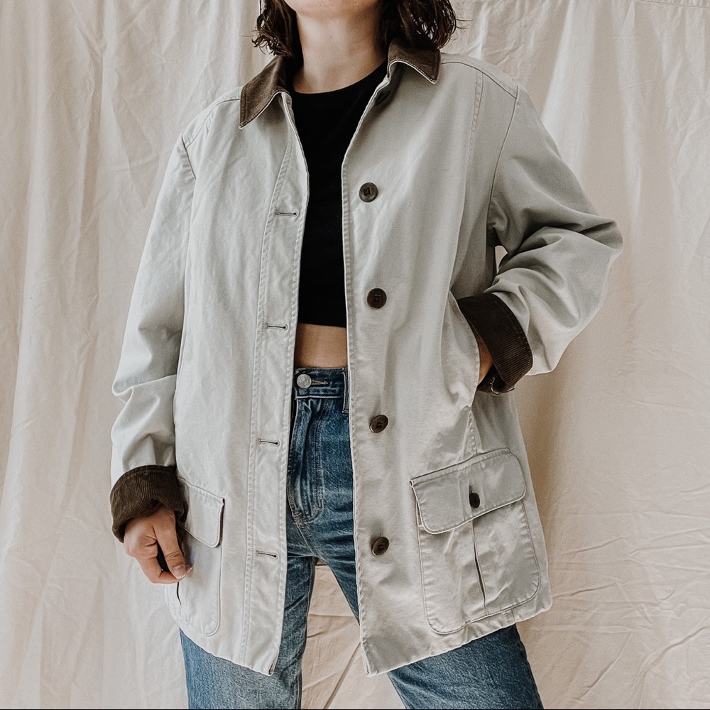 L.L. BEAN | Vintage Cream Corduroy Flannel Lined Button Down Rancher Jacket Sz M